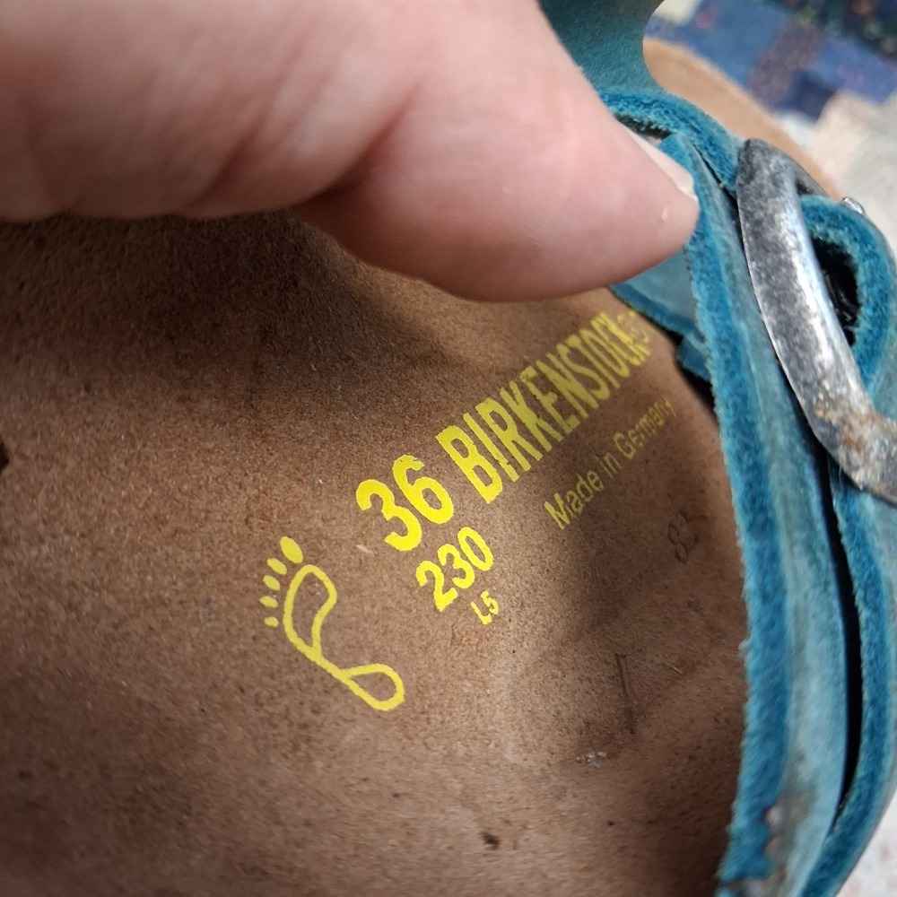 Birkenstock Arizona Soft Footbed Suede Slide Sandals Womens 36 Narrow Teal Blue - Picture 6 of 7